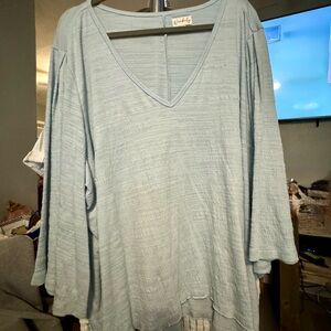 Wonderly Soft Blue V-Neck Blouse